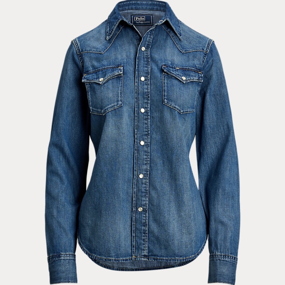 *SOLD* Ralph Lauren Western Shirt XS Dark Wash Denim Pearl Snap Buttons - Picture 1 of 7